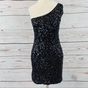 W by Wenjie black sequin single shoulder dress